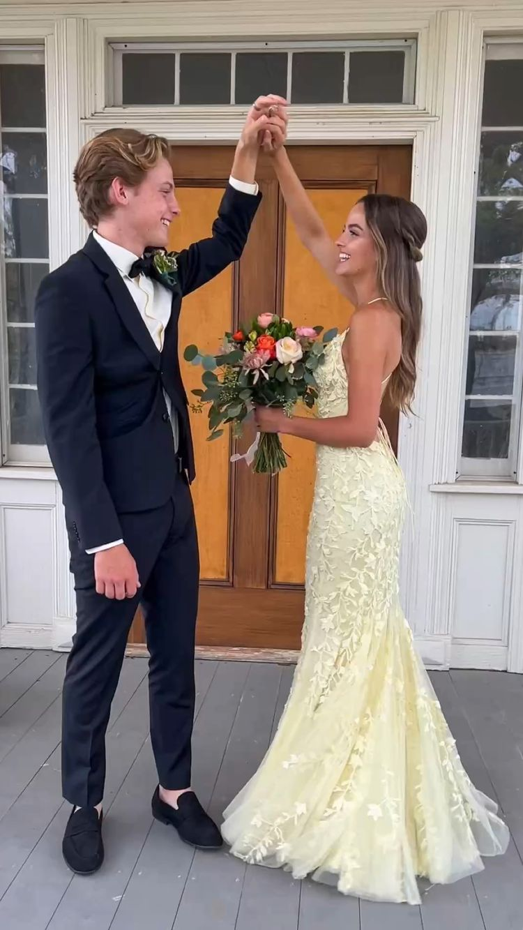 Mermaid Yellow Lace Tulle Prom Dress,Yellow Evening Dress Y2248 - VelvetHem