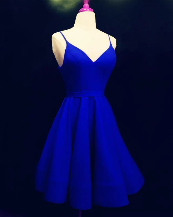 Spaghetti Straps V-Neck Satin Homecoming Dresses Ball Gown Party Dress - FashionDia