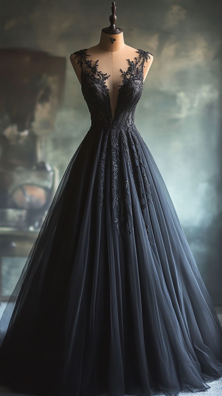 Black Tulle Appliques Ball Gown A Line Quinceanera Dress