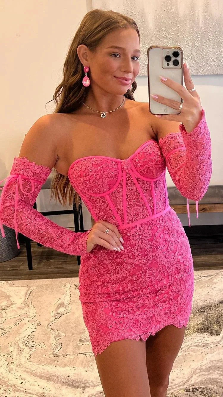 Homecoming Dresses Strapless Lace Mermaid Short Tight Backless Sweetheart Collar Design (ZD12074)