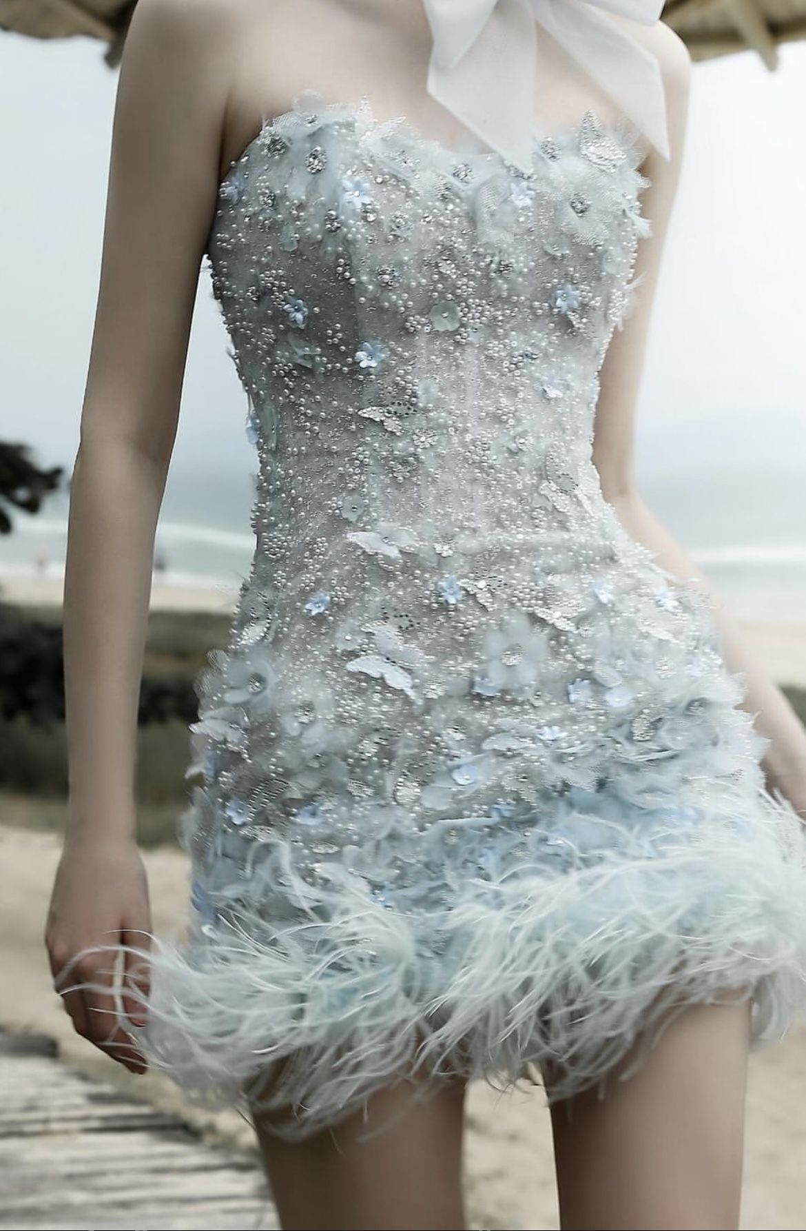Pretty Blue Strapless Sequin Beaded Sheath Short 20th Birthday Outfits Formal Graduation Homecoming Dress - FashionDia