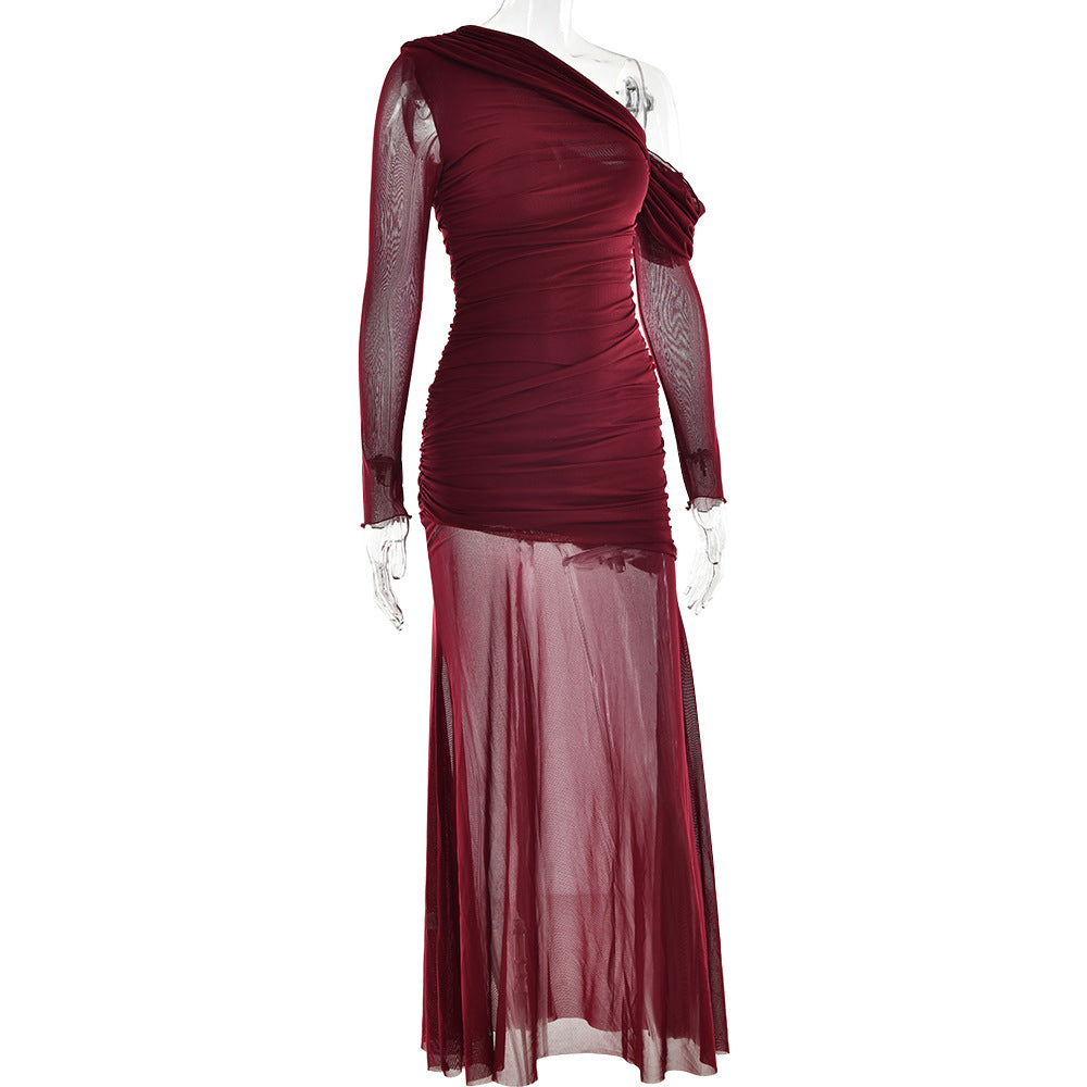 Soprano One Shoulder Dress Maroon