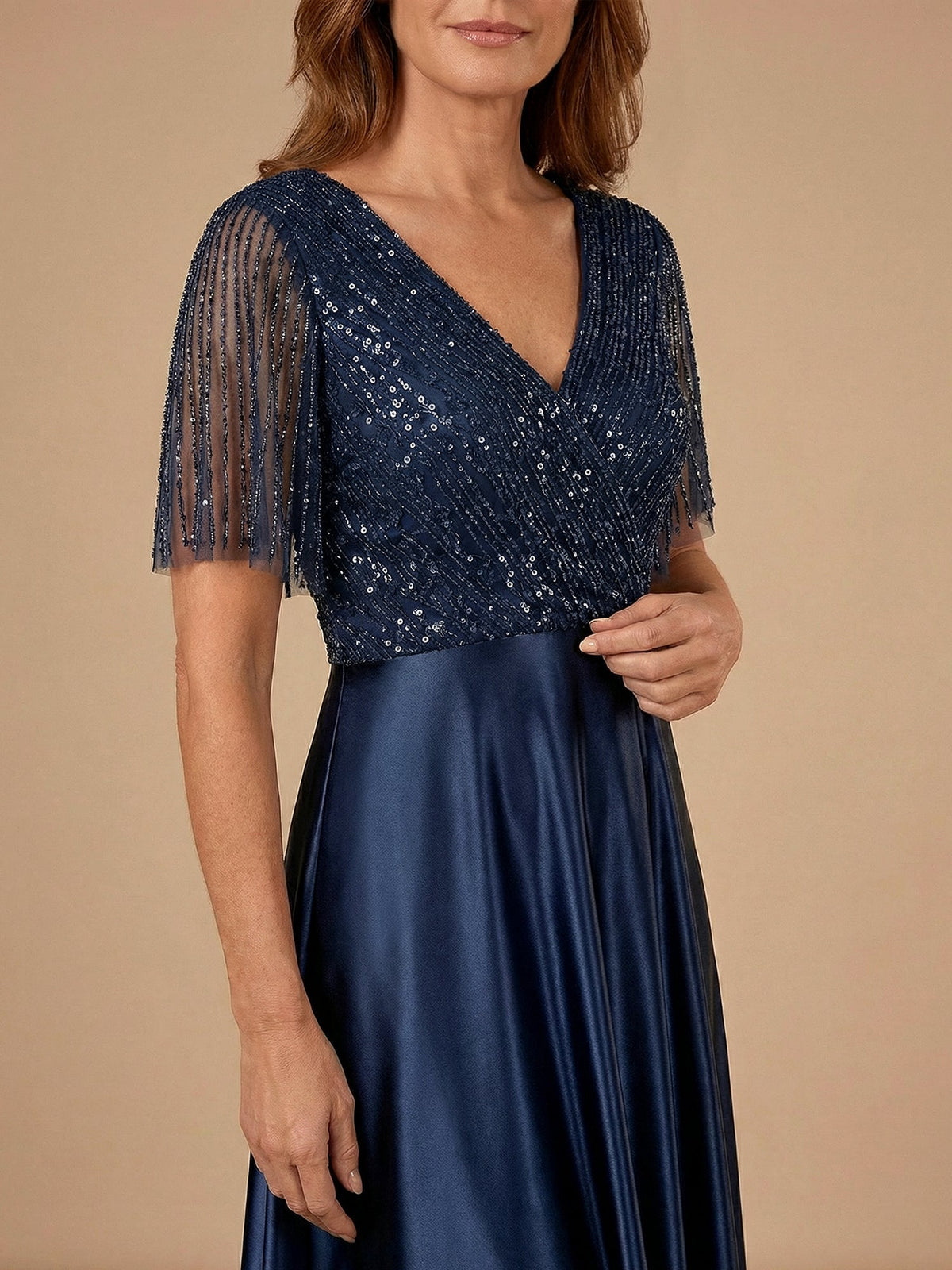 Tassel V-Neck A-Line Sparky Sequins Mother of the Brides Dresses - View 8 | FashionDia