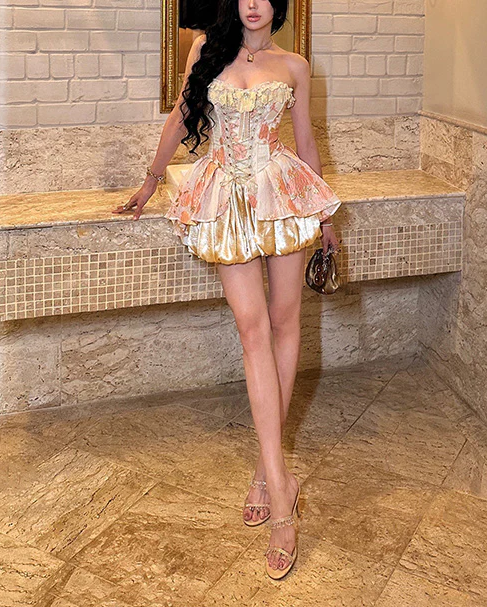 Unique Sweetheart Neck Satin Print Floral A-Line Homecoming Dress Short Party Dress