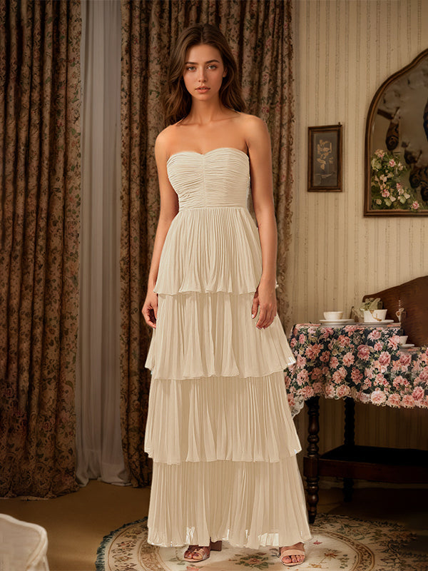 Burgundy A-Line Sweetheart Floor-Length Tiered Chiffon Bridesmaid Dress - View 7 | FashionDia