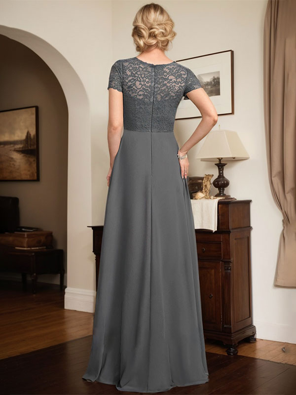 A-line Sweetheart Floor-Length Chiffon Lace Mother of the Bride Dress With Beading Cascading Ruffles - View 7 | FashionDia