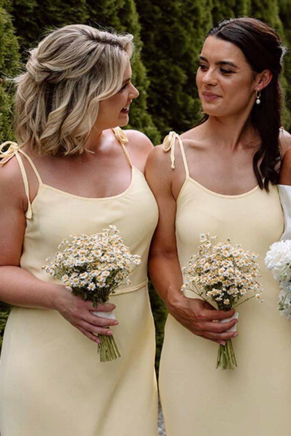 Beautiful A Line Spaghetti Straps Yellow Long Bridesmaid Dress
