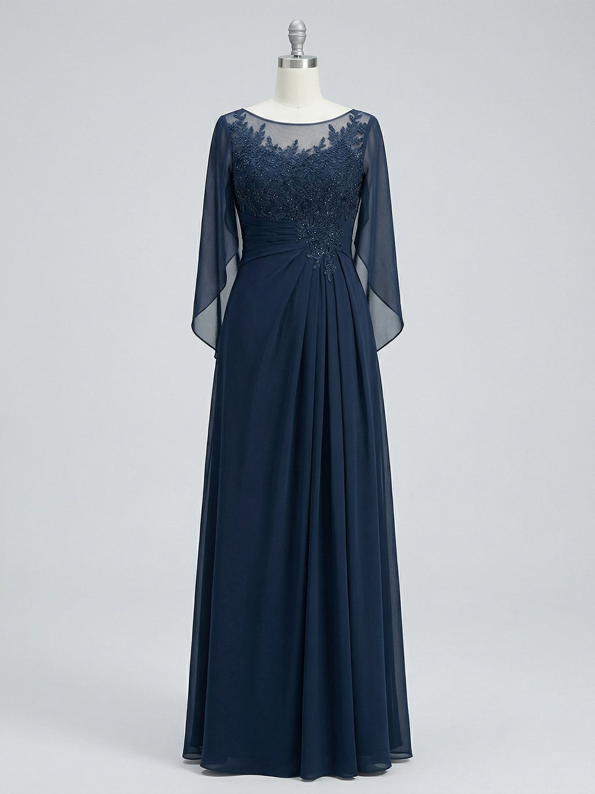 A-Line/Princess Scoop Floor-Length Mother of the Bride Dresses with Pleated & Sequins - View 8 | FashionDia