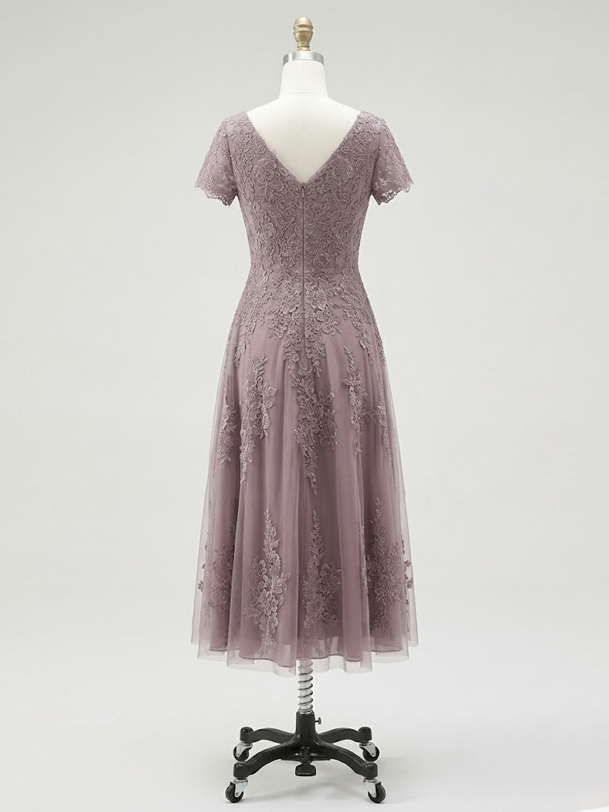 A-line Scoop Tea-Length Tulle Lace Mother of the Bride Dress - View 7 | FashionDia
