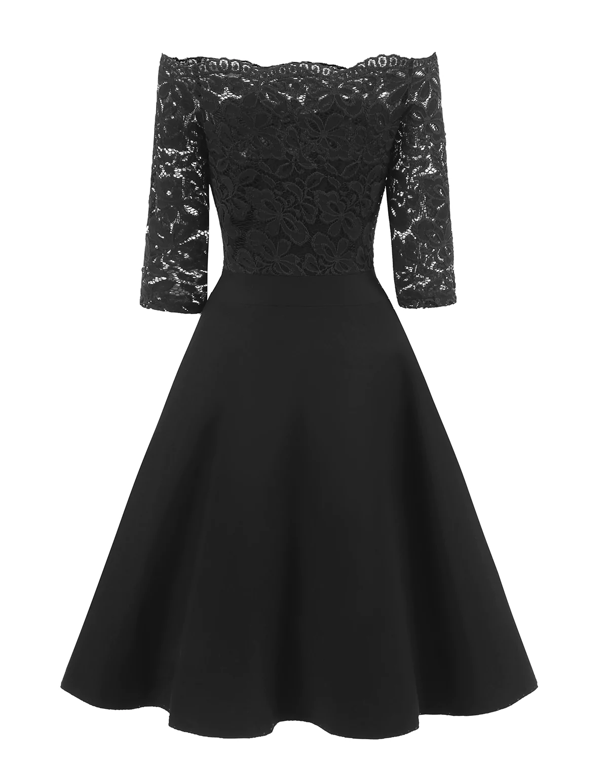Vintage Short Black Bridesmaid Dresses One-Shoulder Lace Party Dress with Sleeves - View 4 | FashionDia