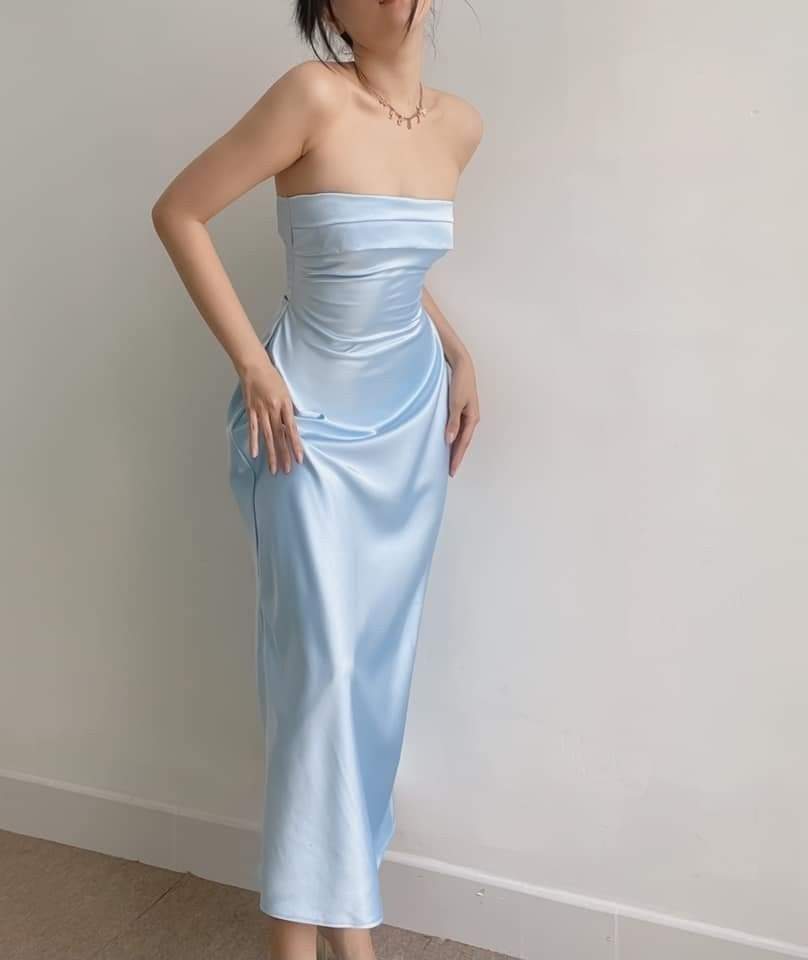 Elegant Baby Blue Strapless Prom Dress,Fashion Prom Gown