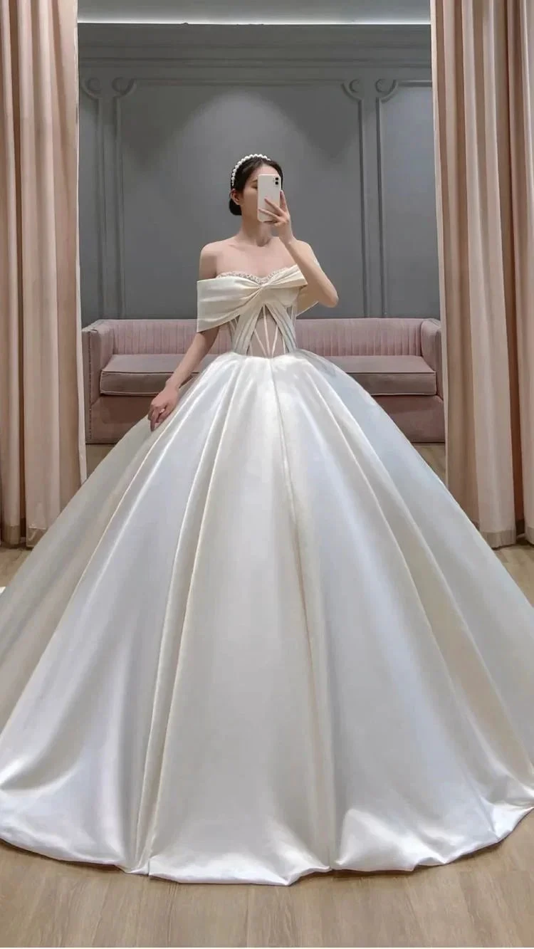 Off The Shoulder Satin Wedding Dress Charming Wedding Dress Y264 by simplepromdress