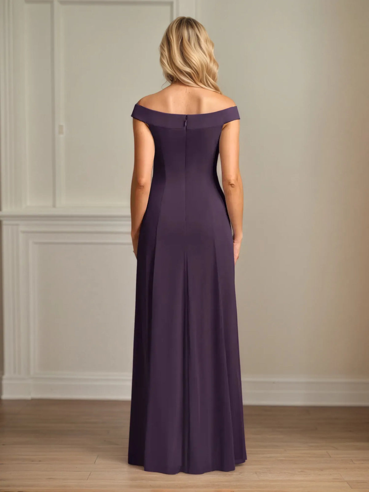 A-Line Off-the-Shoulder Sleeveless Chiffon Mother of the Bride Dress With Pleated - View 6 | FashionDia