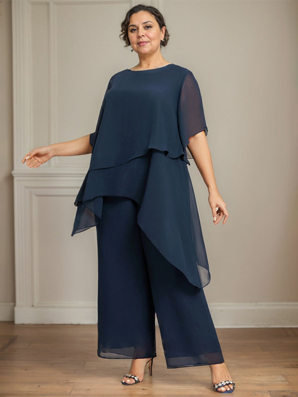 Separates Jumpsuit/Pantsuit Scoop Ankle-Length Chiffon Mother of the Bride Dress - View 8 | FashionDia