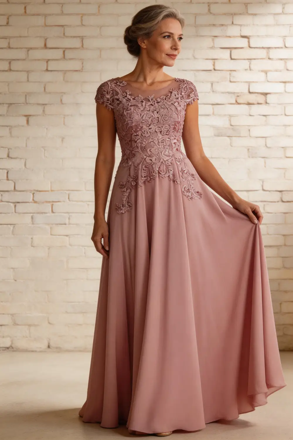 Elegant Lace Applique Chiffon A-Line Mother of the Bride Dress by tangjianjun