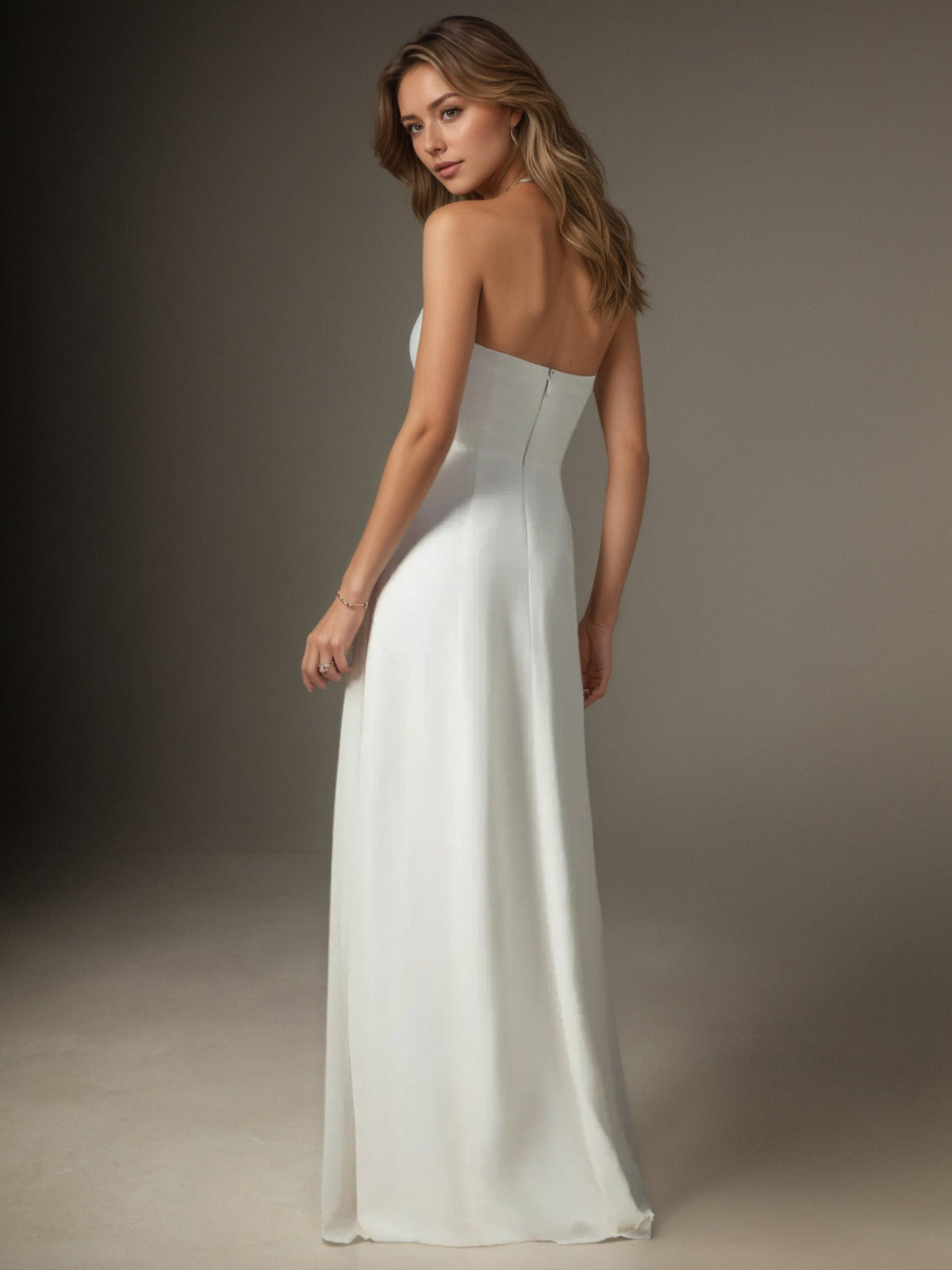 White A-Line Strapless Chiffon Wedding Dress - View 6 | FashionDia