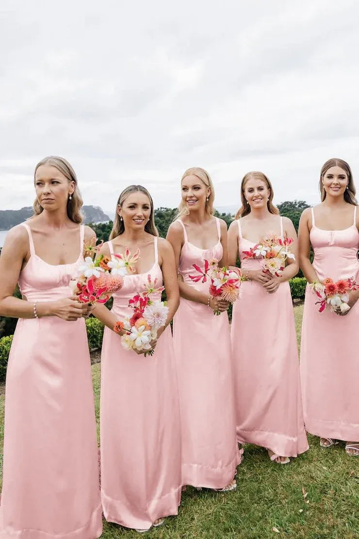 Sheath Spaghetti Straps Cutout Long Bridesmaid Dresses - View 7 | FashionDia