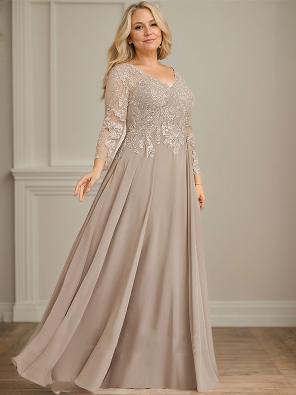 A-line V-Neck Floor-Length Lace Chiffon Mother of the Bride Dress With Sequins - View 9 | FashionDia
