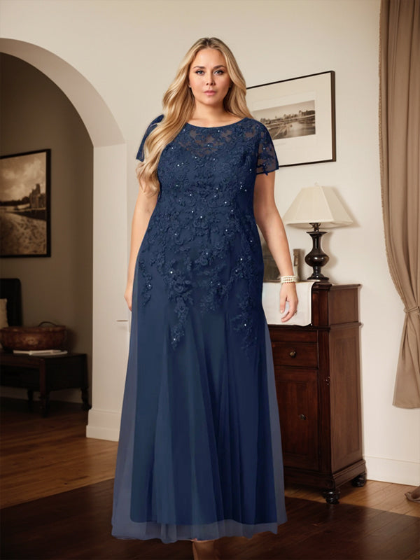 Dark Navy Mermaid Scoop Sequins Tulle Dress
