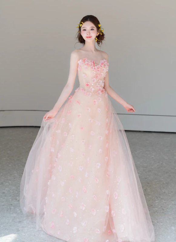 Flowers Tulle Sequin Prom Dress Sweet 16 Birthday Dress Evening Dress - FashionDia
