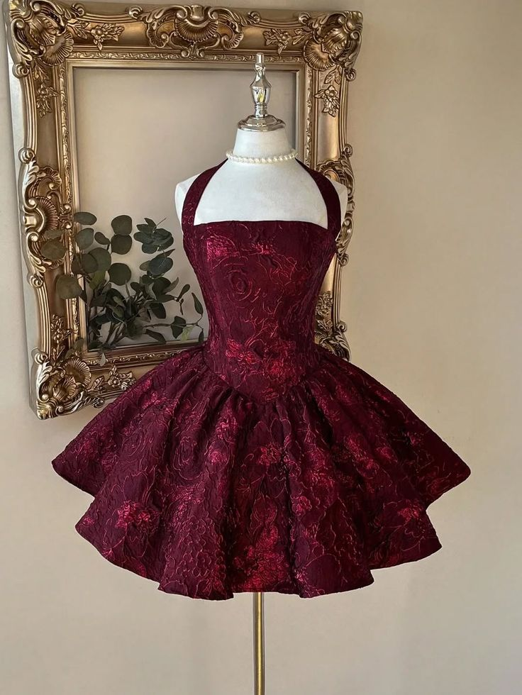 Burgundy Short Prom Dress 21st Birthday Outfit Evening Dress Party Dress