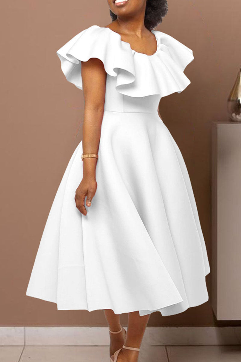 Elegant Solid Patchwork Flounce O Neck Evening Dress Dresses - View 5 | VelvetHem