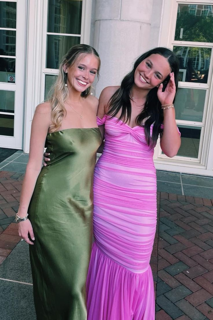 Elegant Off-the-Shoulder Pink Long Party Dress Mermaid Chiffon Prom Evening Dress - View 2 | FashionDia
