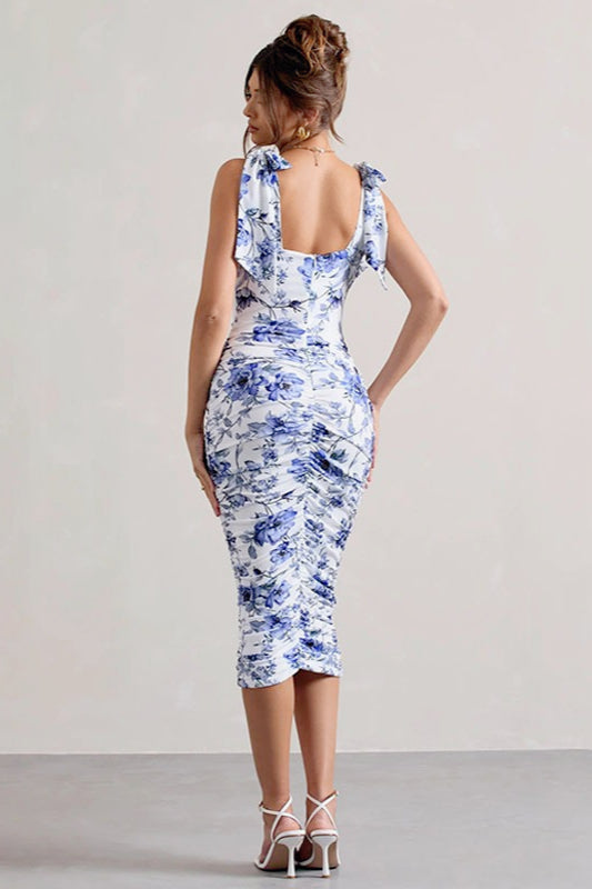 Sweet Floral TieWaist Bodycon Floral Dress