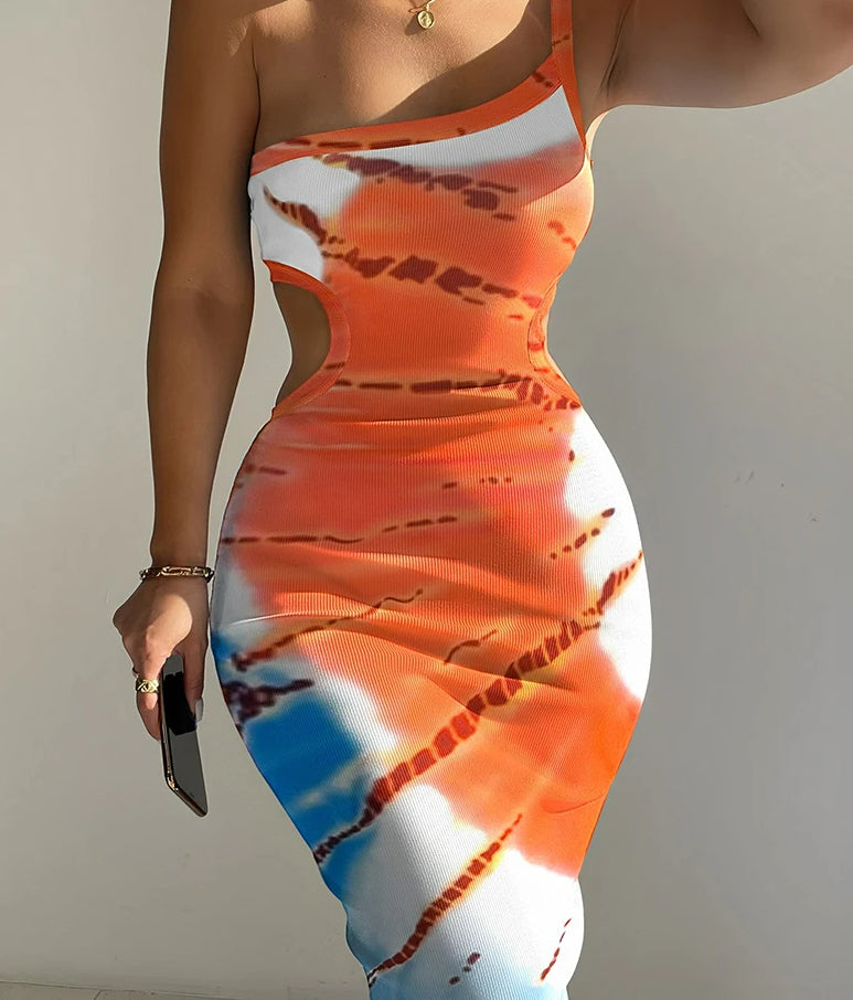 One Shoulder High Slit Floral Dress - View 2 | VelvetHem