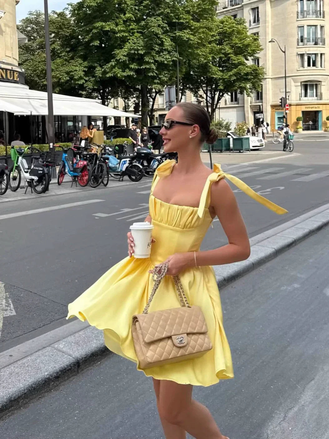 A Line Homecoming Dresses Yellow Bow Strap Prom Cocktail Party Gown fg6229