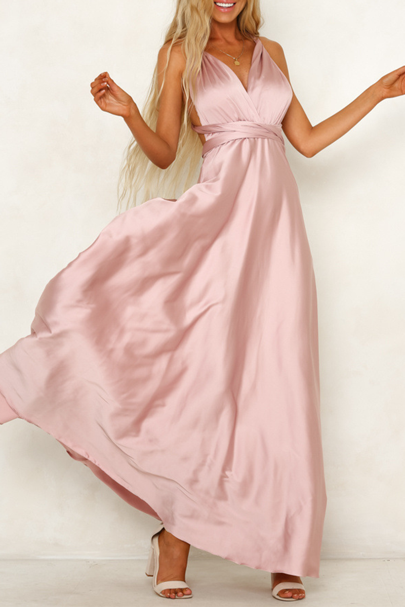 Celebrities Elegant Solid Backless Strap Design V Neck Evening Dress Dresses - View 4 | VelvetHem