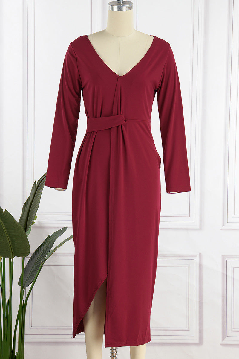 Elegant Solid Slit Fold V Neck Evening Dress Dresses(4 Colors) - View 2 | VelvetHem