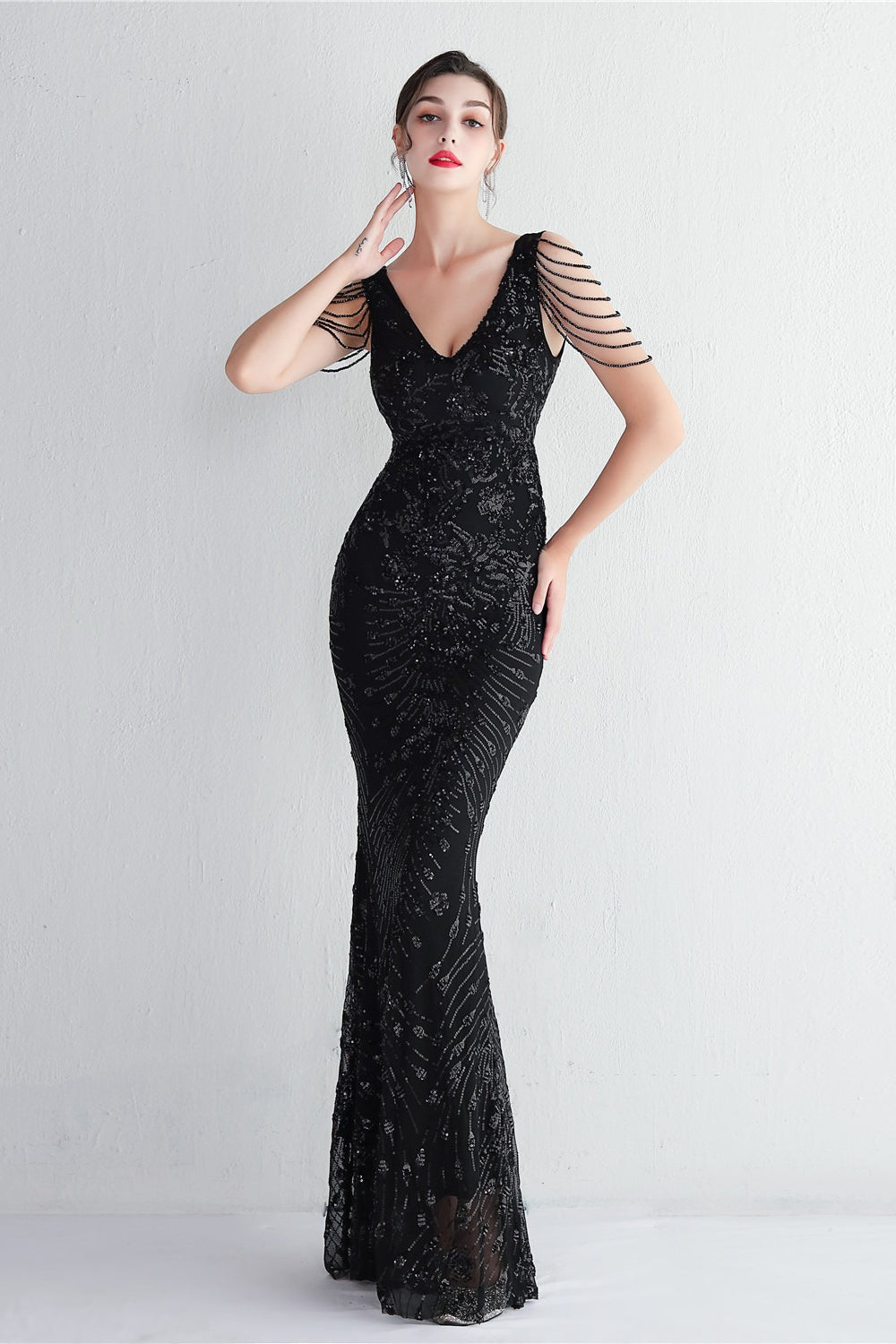 Elegant Long Slim Sequin Formal Event Sequin Dress - View 9 | VelvetHem