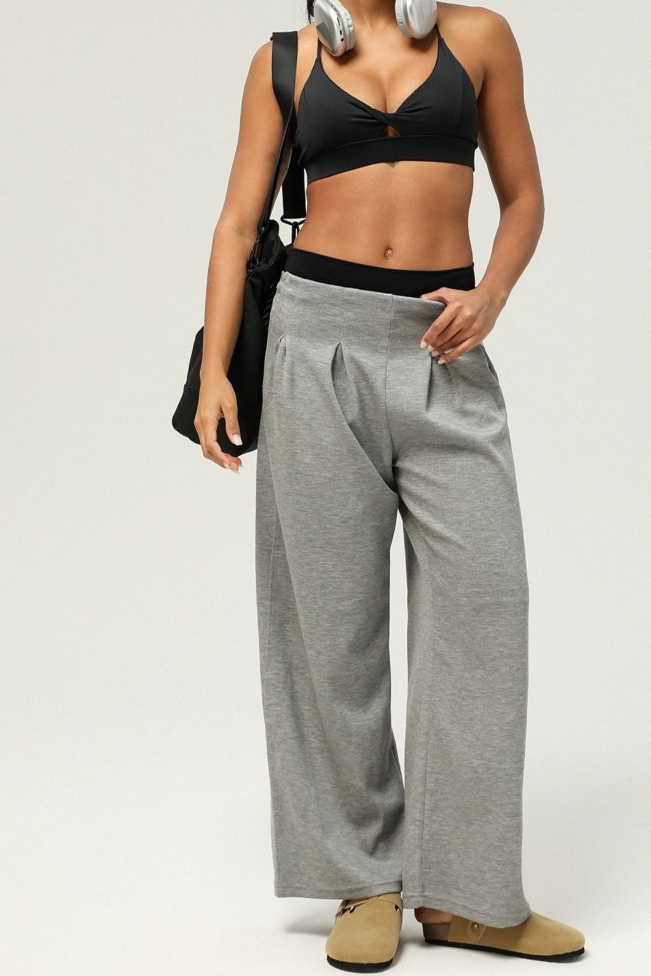 Sporty Casual Box Pleat Loose Straight Dance Pants