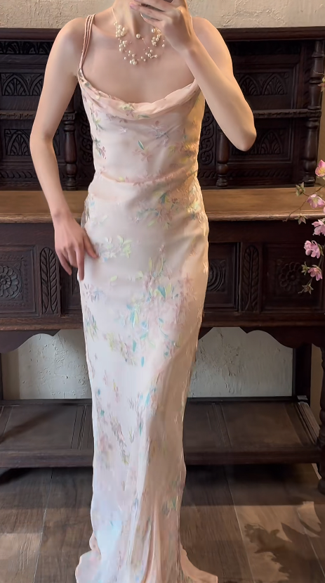 Sheath Pink Chiffon Prom Party Dress Vintage Flora Evening Dress - View 2 | VelvetHem