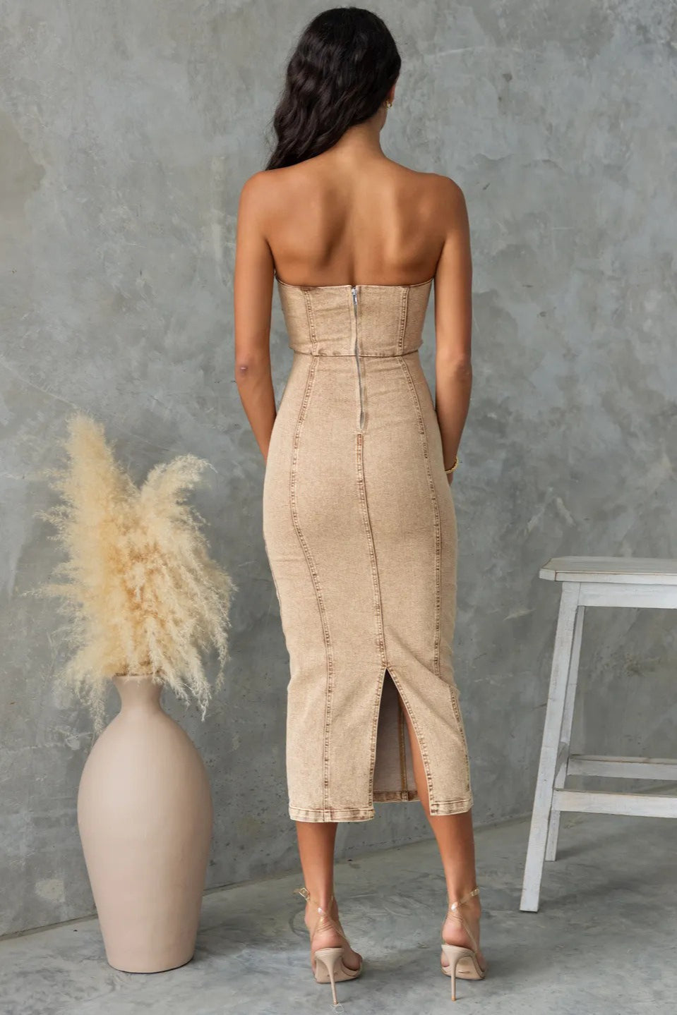 Strapless Patchwork Denim Dress - View 8 | VelvetHem
