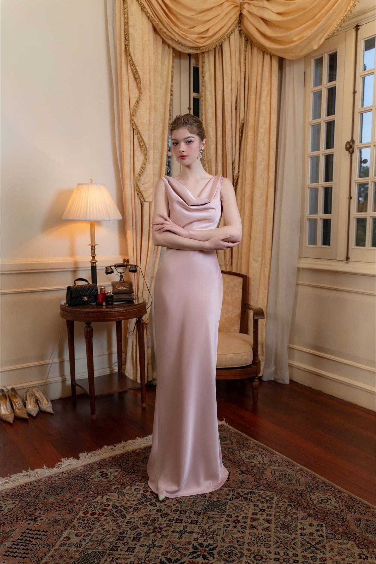 Solid Satin Evening Elegant Dress for Seasonal Wardrobe Essential