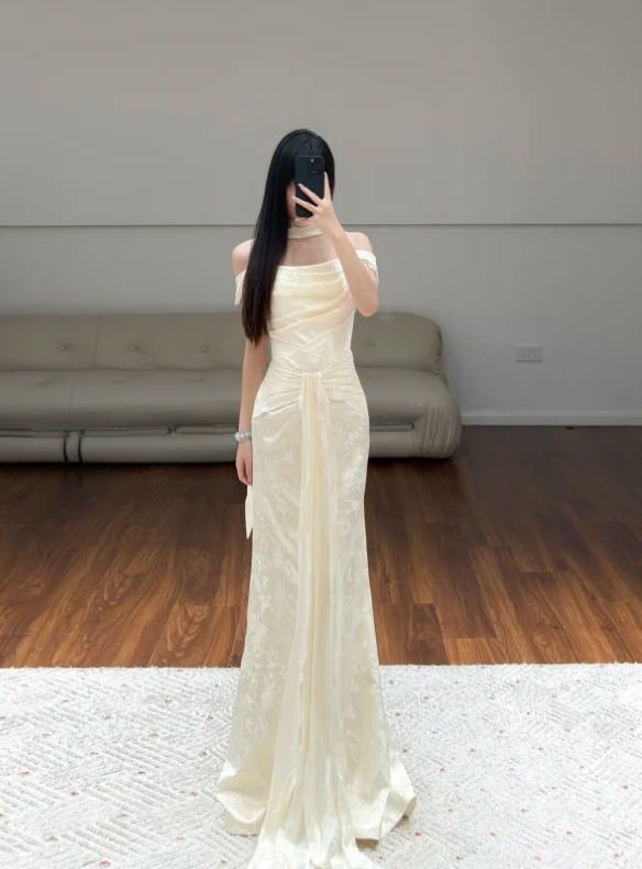 Off The Shoulder Cream Prom Party Dress Evening Dress Birthday Dress