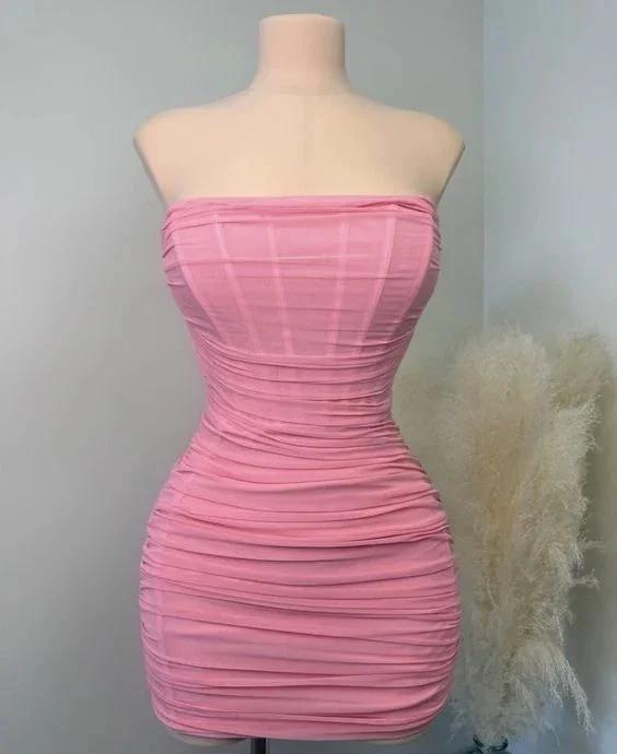 Lovely Pink Strapless Homecoming Dress Sexy Party Dress Club Dress (ZD12376)