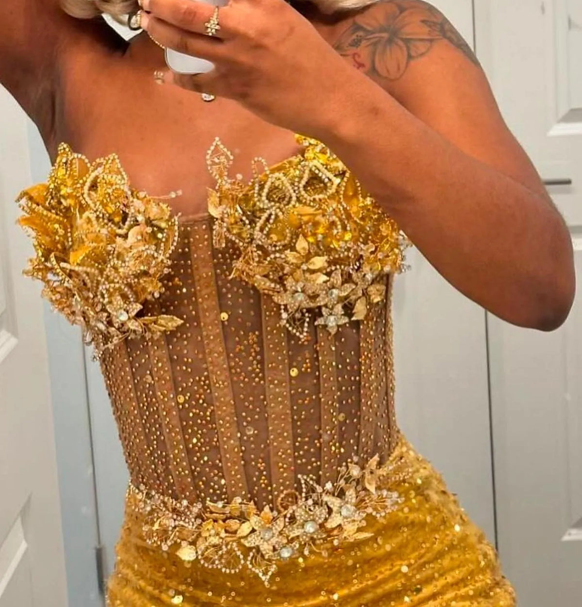 Gold Mermaid Prom Dress Evening Formal Party Birthday Engagement Gowns - View 6 | FashionDia