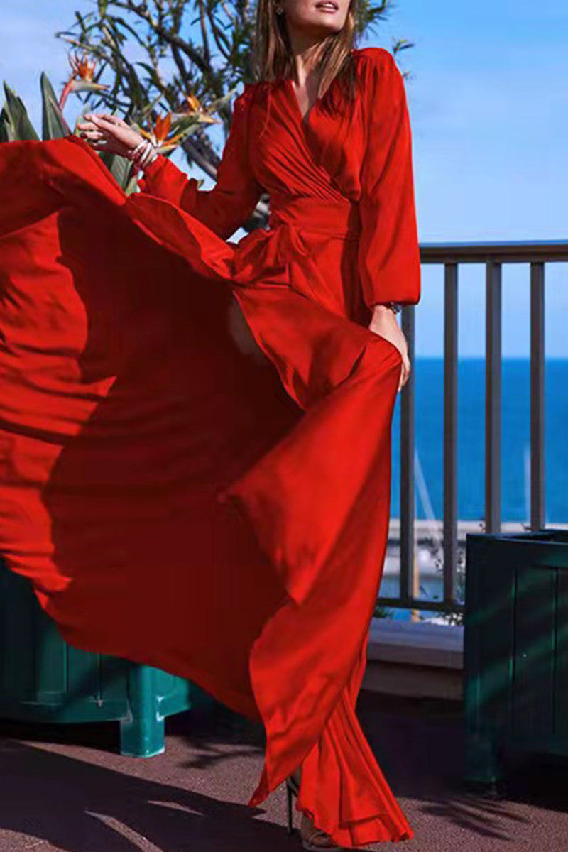 Celebrities Formal Solid Frenulum Slit V Neck Evening Dresses - View 3 | VelvetHem