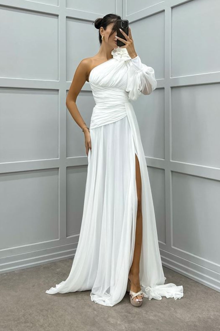 One Sleeve Shoulder Detail Design Evening Dress - View 6 | VelvetHem