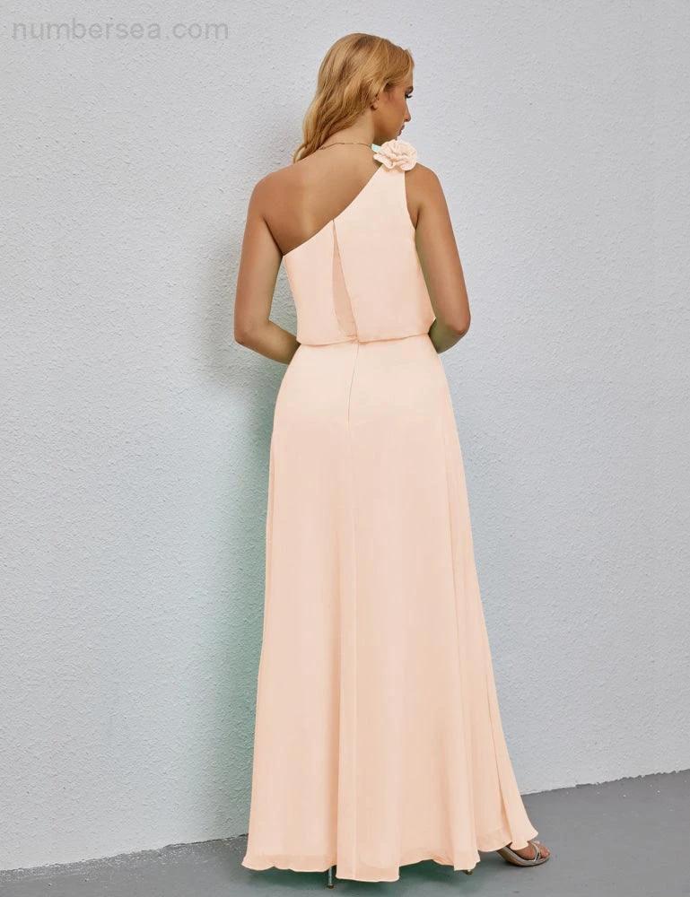 Ruffled One Shoulder Sleeveless Long Bridesmaid Dresses A-line Formal Evening Gown Side Split 28080 (ZD17018)