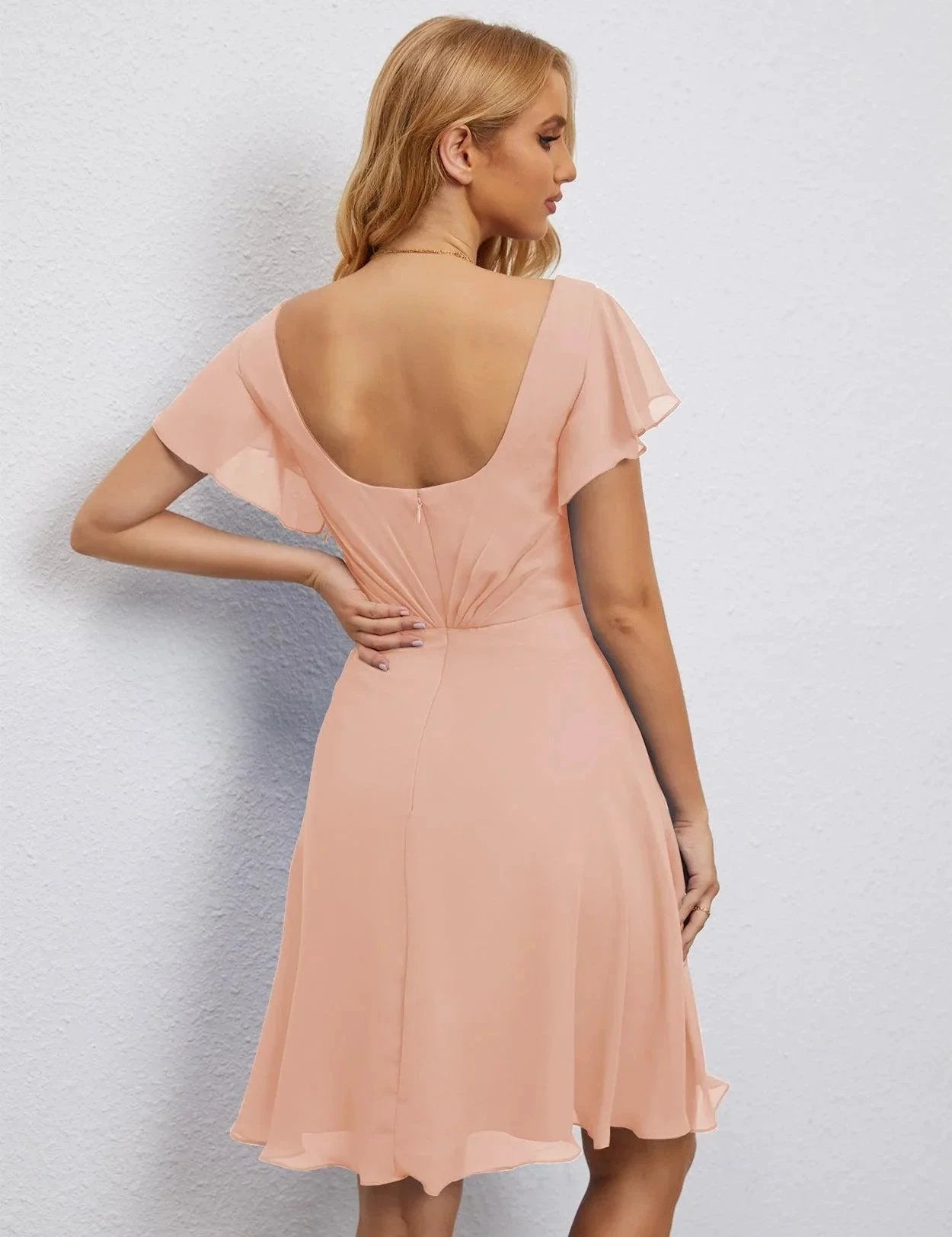 ZapDress U Back Homecoming Dress Formal Prom Dress Knee Length Short Sleeves Cocktail Party Dress 28077 (ZD16953)