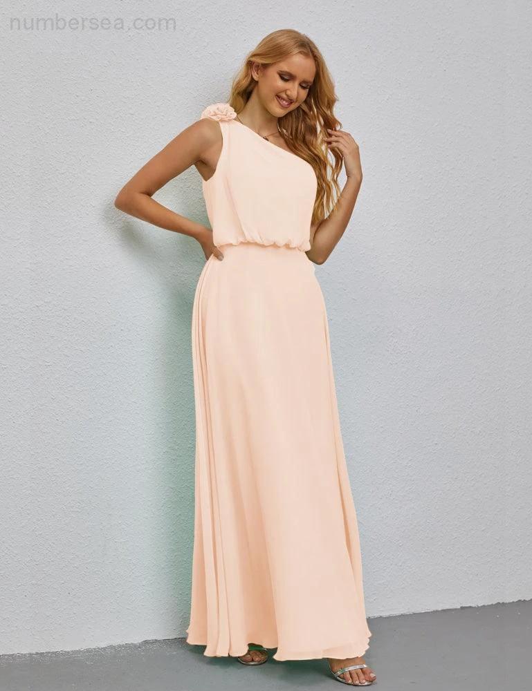 Ruffled One Shoulder Sleeveless Long Bridesmaid Dresses A-line Formal Evening Gown Side Split 28080 (ZD17018)