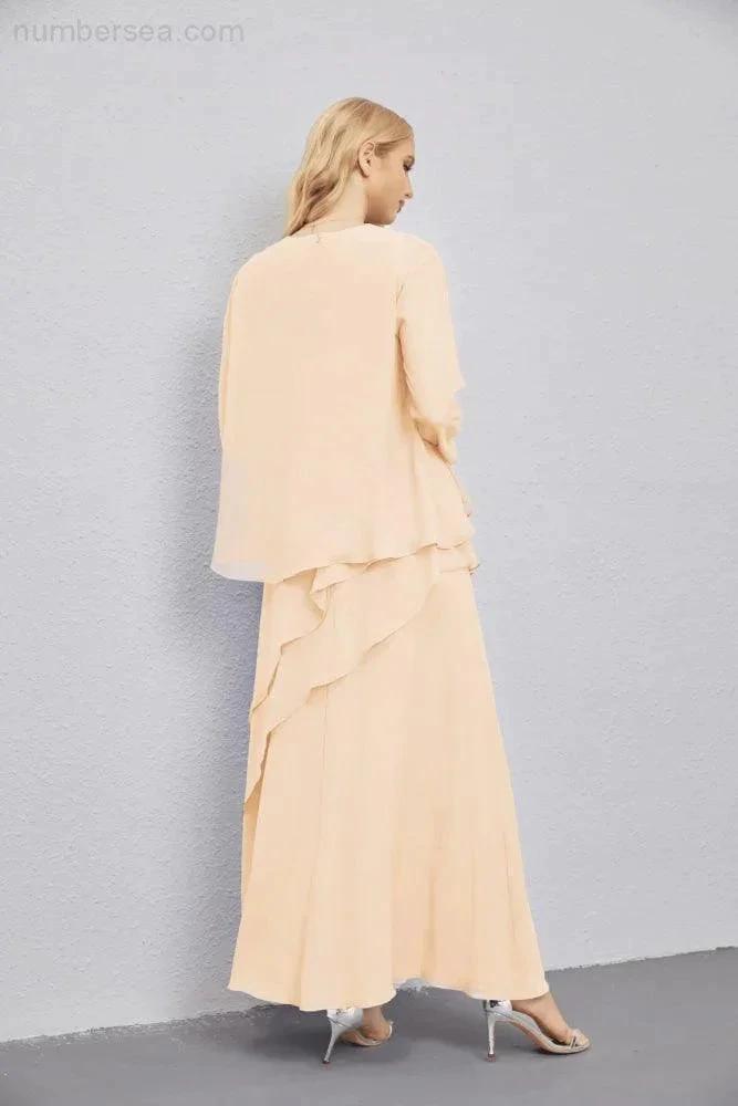 Mother of Bride Dresses with Open Front Lightweight Cardigan Formal Prom Gown 28081 (ZD16990)