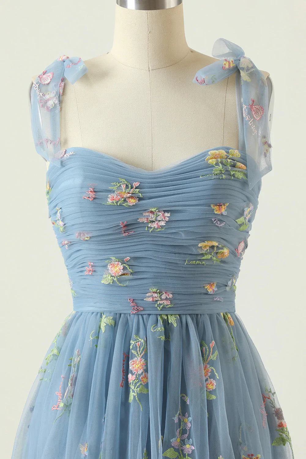 Elegant A Line Spaghetti Straps Blue Long Prom Dress with Embroidery