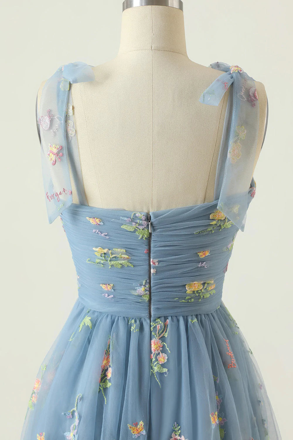 Elegant A Line Spaghetti Straps Blue Long Prom Dress with Embroidery
