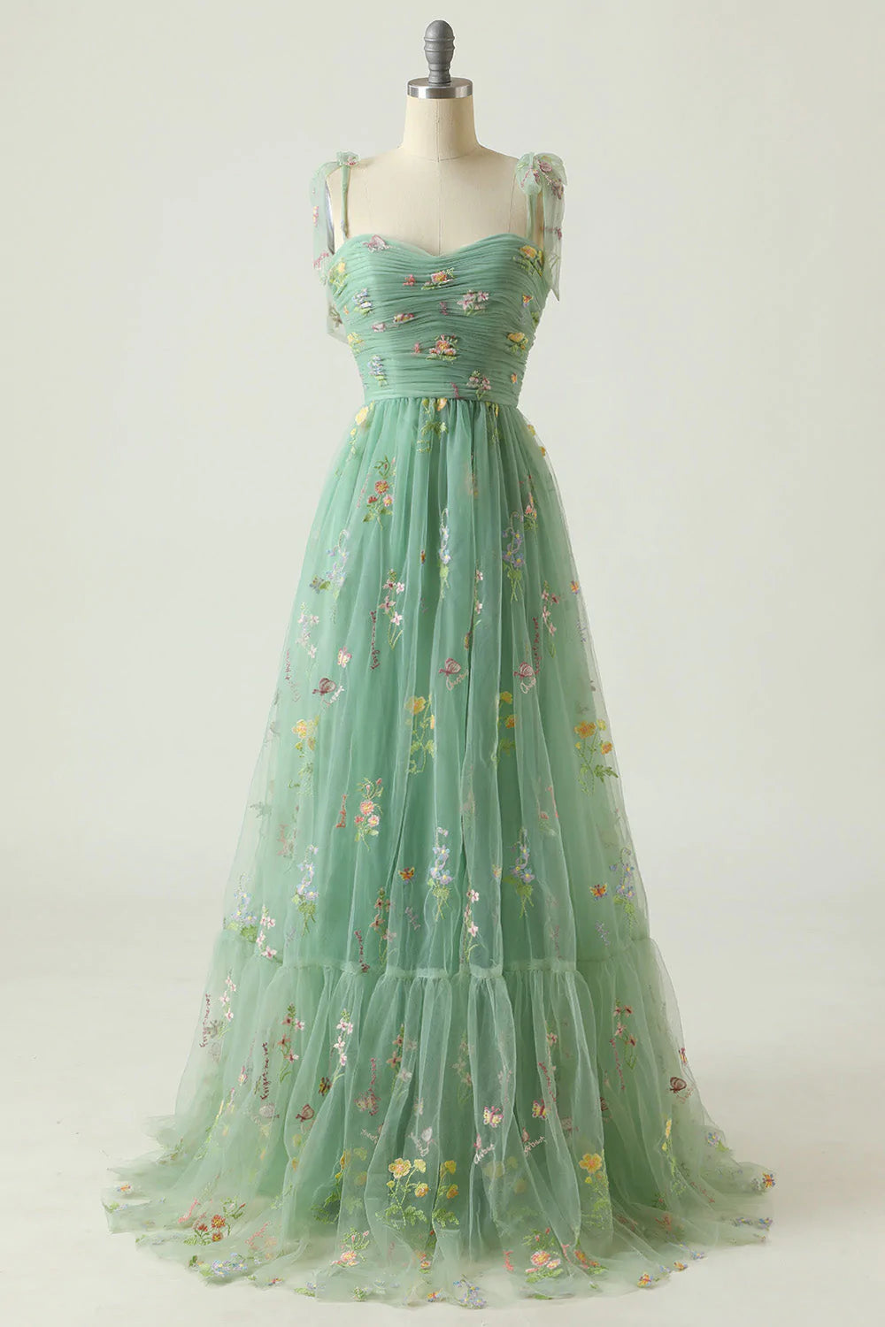 Elegant A Line Spaghetti Straps Blue Long Prom Dress with Embroidery