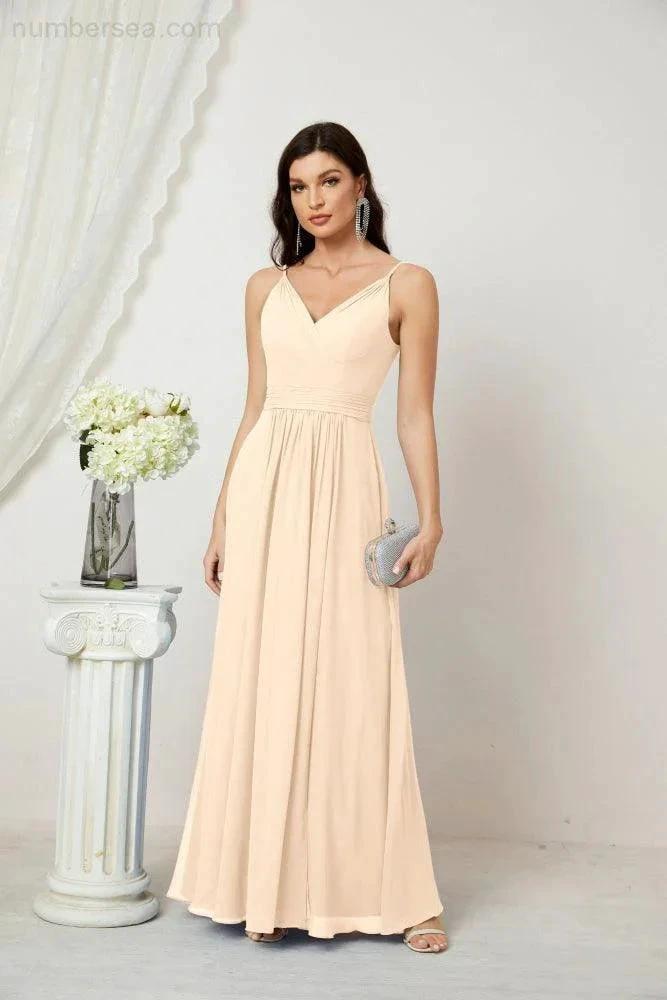 ZapDress Chiffon V-Neck Bridesmaid Dress Spaghetti Strap Long Formal Party Prom Gowns with Slit 28010 (ZD17028)
